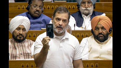 Opposition leader Rahul Gandhi speaking in Lok Sabha. (PTI) Opposition leader Rahul Gandhi speaking in Lok Sabha. (PTI)