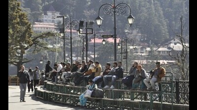 People enjoying sunny weather in Shimla on Monday. (Deepak Sansta/HT) People enjoying sunny weather in Shimla on Monday. (Deepak Sansta/HT)