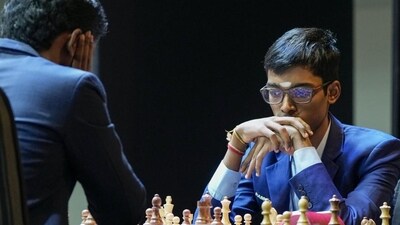 R Praggnanandhaa defeated D Gukesh in the tiebreaker to win the Tata Steel Masters title. (PTI) (HT_PRINT)