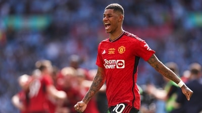 Marcus Rashford has left Manchester United, joining Aston Villa on loan.  (AP Photo/Ian Walton, File) (AP)