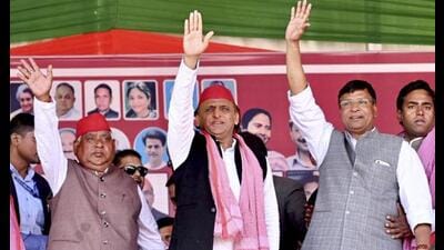 Samajwadi Party President Akhilesh Yadav during a public meeting in support of party candidate Ajit Prasad for the Milkipur assembly by-election. ((Samajwadi Party via PTI Photo)) Samajwadi Party President Akhilesh Yadav during a public meeting in support of party candidate Ajit Prasad for the Milkipur assembly by-election. ((Samajwadi Party via PTI Photo))