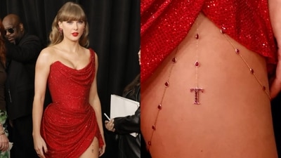 Taylor Swift flaunts 'T' thigh chain at the Grammys 2025: Is it for Travis Kelce? (Photos: X) Taylor Swift flaunts 'T' thigh chain at the Grammys 2025: Is it for Travis Kelce? (Photos: X)