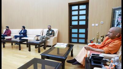 U.P. chief minister Yogi Adityanath monitoring Basant Panchami Snan from his official residence early on Monday. (Sourced)