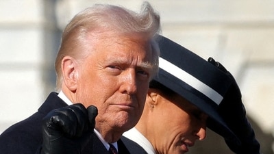 US President Donald Trump gestures beside U.S. first lady Melania Trump as they leave the U.S. Capitol building on the inauguration day. (Reuters file photo)
