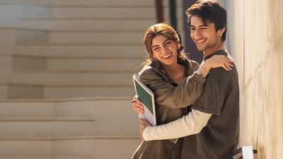 Khushi Kapoor and Ibrahim Ali Khan in a still from their Netflix film Nadaaniyan.