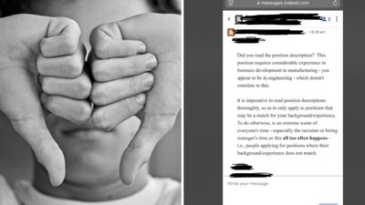 The former NASA researcher shared a screenshot of the harsh message she received from the recruiter. (Reddit/recruitinghell) The former NASA researcher shared a screenshot of the harsh message she received from the recruiter. (Reddit/recruitinghell)