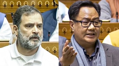 Kiren Rijiju asked how Rahul Gandhi cannot see that the PM of the nation is an OBC. (Sansad TV) Kiren Rijiju asked how Rahul Gandhi cannot see that the PM of the nation is an OBC. (Sansad TV)