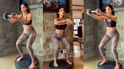 Shilpa Shetty doing the Bosu Ball workout in her latest Instagram post (Instagram) Shilpa Shetty doing the Bosu Ball workout in her latest Instagram post (Instagram)