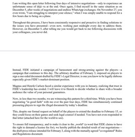 Freestyle Chess co-owner Jan Henric Buettner's open letter to FIDE president Arkady Dvorkovich.