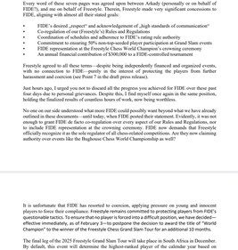 Freestyle Chess co-owner Jan Henric Buettner's open letter to FIDE president Arkady Dvorkovich.