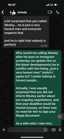 Freestyle Chess co-owner and FIDE president's alleged WhatsApp conversation.