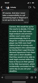 Freestyle Chess co-owner and FIDE president's alleged WhatsApp conversation.