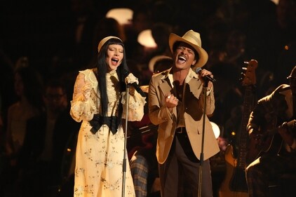 Lady Gaga and Bruno Mars, who won Best Pop Duo Performance, took a stand for trans rights. Lady Gaga and Bruno Mars, who won Best Pop Duo Performance, took a stand for trans rights.