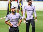 India's Varun Chakravarthy and Axar Patel during a training session ahead of the first ODI cricket match against England, at Vidarbha Cricket Association Stadium in Nagpur