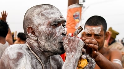 The Naga Sadhus are smeared with ash to symbolise a complete renunciation of worldly possessions and desires. (Ishant) The Naga Sadhus are smeared with ash to symbolise a complete renunciation of worldly possessions and desires. (Ishant)