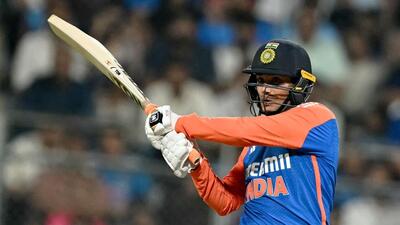 Abhishek Sharma in action against England in Mumbai on Sunday. (AFP) Abhishek Sharma in action against England in Mumbai on Sunday. (AFP)