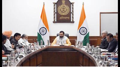 Chief minister Nayab Saini chairing the cabinet meeting held in Chandigarh on Tuesday. (HT Photo) Chief minister Nayab Saini chairing the cabinet meeting held in Chandigarh on Tuesday. (HT Photo)