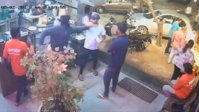 The incident, captured on CCTV, has sparked public outrage and prompted a police response. (X/@about_karnataka) The incident, captured on CCTV, has sparked public outrage and prompted a police response. (X/@about_karnataka)