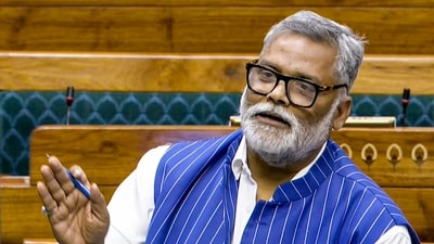 Pappu Yadav also took a jibe at the UP government over the death toll figures of the stampede incident. (Sansad TV) Pappu Yadav also took a jibe at the UP government over the death toll figures of the stampede incident. (Sansad TV)