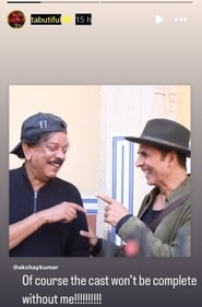 Tabu reacts to Akshay Kumar's birthday post for Priyadarshan. Tabu reacts to Akshay Kumar's birthday post for Priyadarshan.