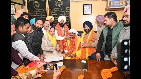 Deputy mayor Prince Johar with others at MC zone C office in Ludhiana on Tuesday. (HT Photo)