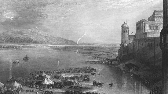 Steel engraving of Haridwar Kumbh Mela in 1850s. (Wikimedia Commons)