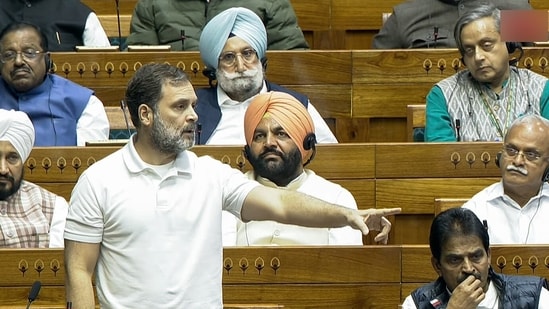 Lok Sabha LoP Rahul Gandhi speaks during the Budget Session.