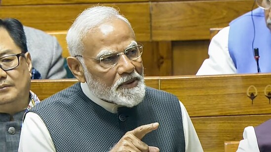 PM Modi replied to the Motion of Thanks to the President's address in Lok Sabha on Tuesday, (Sansad TV)