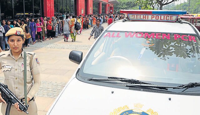 An all-women PCR van patrolling outside a Metro station in Delhi. (HT Archive) An all-women PCR van patrolling outside a Metro station in Delhi. (HT Archive)