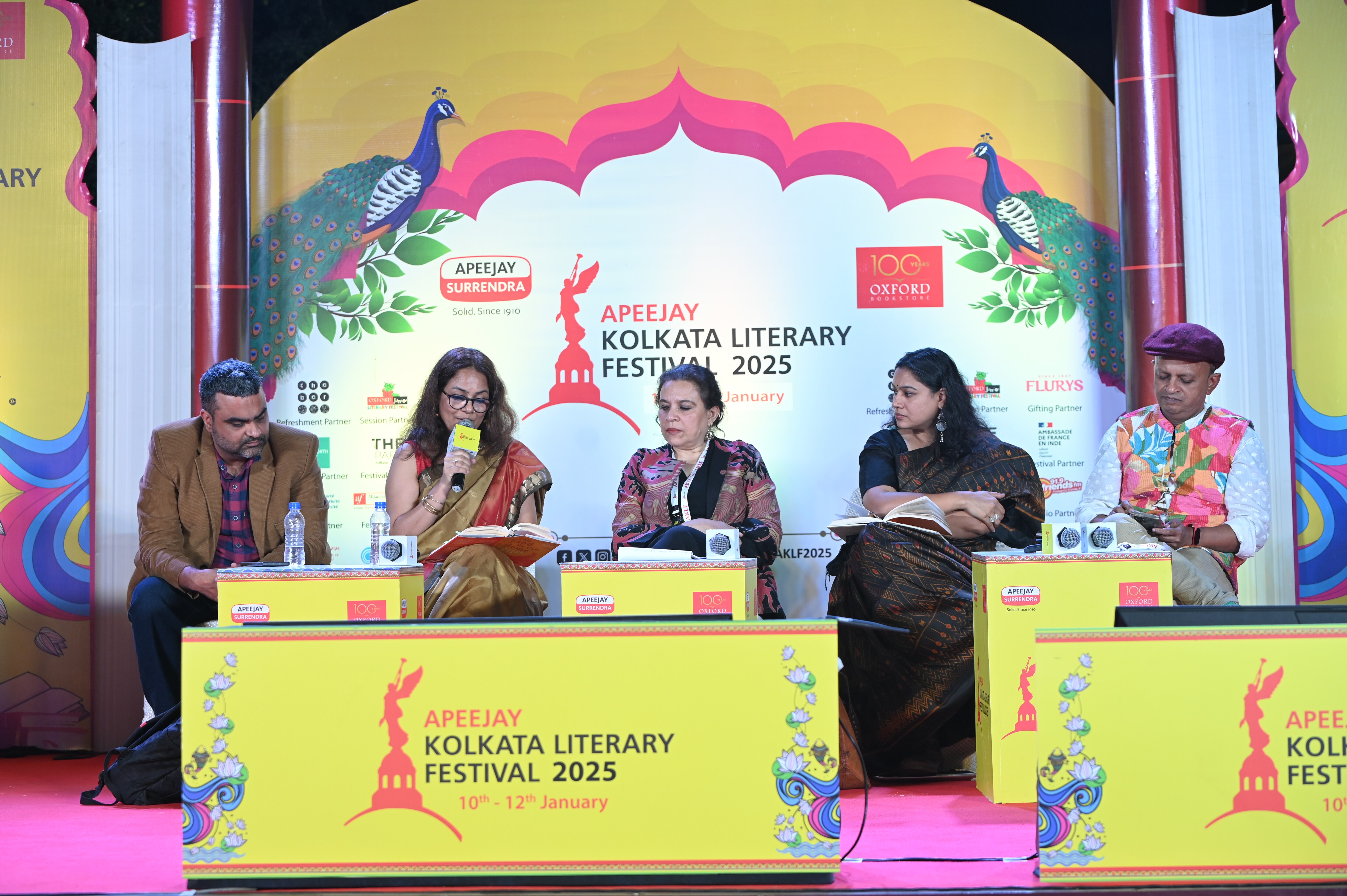 Nikhil Katyal, Nusrat F Jafri, Paromita Chakravarti, Neha Dixit and Sandip Roy at AKLF (Courtesy AKLF) Nikhil Katyal, Nusrat F Jafri, Paromita Chakravarti, Neha Dixit and Sandip Roy at AKLF (Courtesy AKLF)