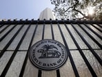 The Reserve Bank of India (RBI) seal is pictured on a gate outside the RBI headquarters in Mumbai.