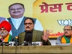 Delhi BJP chief Virendraa Sachdeva with other BJP leaders. Delhi BJP chief Virendraa Sachdeva with other BJP leaders.