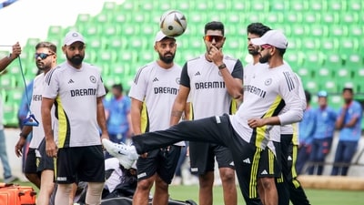 India's Shreyas Iyer, Mohammed Shami, Harshit Rana, Varun Chakravarthy and Washington Sundar during a practice session ahead of the first ODI match against England, at VCA stadium in Nagpur on Tuesday (Snehal Sontakke) India's Shreyas Iyer, Mohammed Shami, Harshit Rana, Varun Chakravarthy and Washington Sundar during a practice session ahead of the first ODI match against England, at VCA stadium in Nagpur on Tuesday (Snehal Sontakke)
