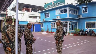 Agartala: Security personnel at the Bangladesh Assistant High Commission after protests erupted in Tripura over alleged attacks on Hindus in Bangladesh on Dec 2. (PTI FIL PHOTO) Agartala: Security personnel at the Bangladesh Assistant High Commission after protests erupted in Tripura over alleged attacks on Hindus in Bangladesh on Dec 2. (PTI FIL PHOTO)