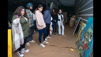 Bollywood actress Kubra Sait admiring art works at Kinnar Akhada during the Mahakumbh-2025 in Prayagraj. (sourced)