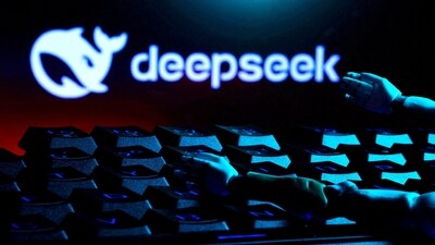 The DeepSeek logo, a keyboard, and robot hands are seen in this illustration taken January 27, 2025. (Dado Ruvic/Reuters)