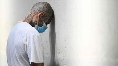 An inmate remain in a cell at the Counter-Terrorism Confinement Centre (CECOT) mega-prison, where hundreds of members of the MS-13 and 18 Street gangs are being held, in Tecoluca, El Salvador on January 27, 2025.&nbsp; (AFP)