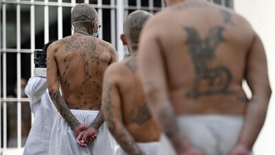 Inmates receive medical services at the Counter-Terrorism Confinement Centre (CECOT) mega-prison, where hundreds of members of the MS-13 and 18 Street gangs are being held, in Tecoluca, El Salvador, on January 27, 2025.&nbsp; (AFP)