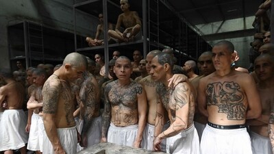 Inmates remain in a cell at the Counter-Terrorism Confinement Centre (CECOT) mega-prison, where hundreds of members of the MS-13 and 18 Street gangs are being held, in Tecoluca, El Salvador on January 27, 2025.&nbsp; (AFP)