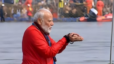 Prime Minister Narendra Modi takes holy dip in the Triveni Sangam at Mahakumbh in Uttar Pradesh's Prayagraj. Prime Minister Narendra Modi takes holy dip in the Triveni Sangam at Mahakumbh in Uttar Pradesh's Prayagraj.