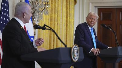 President Donald Trump listens as Israel's Prime Minister Benjamin Netanyahu speaks during a news conference in the East Room of the White House, on Tuesday, in Washington. (AP) President Donald Trump listens as Israel's Prime Minister Benjamin Netanyahu speaks during a news conference in the East Room of the White House, on Tuesday, in Washington. (AP)