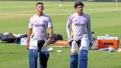 Shubman Gill and Yashasvi Jaiswal during a training session ahead of the first ODI against England on Tuesday. (PTI)