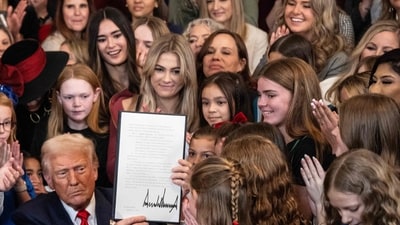 US President Donald Trump on Wednesday is signing an executive order to ban transgender girls and women from competing on sports teams that match their gender identity, marking his latest move targeting transgender rights. (AFP) US President Donald Trump on Wednesday is signing an executive order to ban transgender girls and women from competing on sports teams that match their gender identity, marking his latest move targeting transgender rights. (AFP)