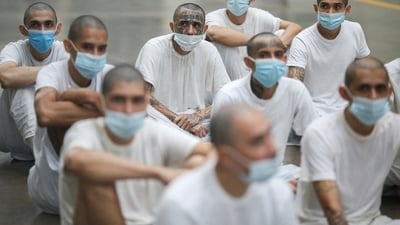 Inmates take part in a class, during a tour in the "Terrorism Confinement Center" (CECOT) complex, which according to El Salvador's President, Nayib Bukele, is designed to hold 40,000 inmates, in Tecoluca, El Salvador October 12, 2023. REUTERS/Jose Cabezas/File Photo (REUTERS)