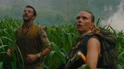 Scarlett Johansson and Jonathan Bailey in a still from Jurassic World Rebirth. Scarlett Johansson and Jonathan Bailey in a still from Jurassic World Rebirth.