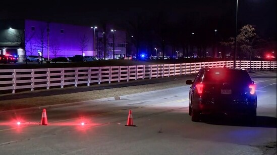 This image taken from video provided by WSYX shows police responding to an active shooter early Wednesday, Feb. 5, 2025, in New Albany, Ohio. (WSYX via AP) (AP)