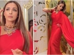 Malaika Arora dazzles in chic red saree and gold jewellery. Malaika Arora dazzles in chic red saree and gold jewellery.