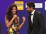 Katrina Kaif and Vicky Kaushal at an award show in 2019 Katrina Kaif and Vicky Kaushal at an award show in 2019
