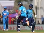 England batter Phil Salt and Ben Duckett run between the wicket during the first ODI cricket against India England batter Phil Salt and Ben Duckett run between the wicket during the first ODI cricket against India