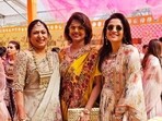Preeti Adani (L) with Pinky Reddy (centre) at Shantivan for her son's pre-wedding functions. Preeti Adani (L) with Pinky Reddy (centre) at Shantivan for her son's pre-wedding functions.